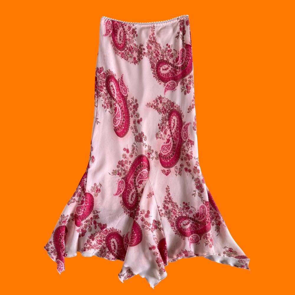 00's vintage pink chiffon floral paisley fairy boho y2k asymmetrical skirt XS/S